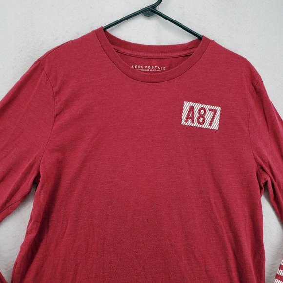 Aeropostale Shirt Men's Long Sleeve Crew Neck Pullover Tee Red Large - Picture 6 of 12